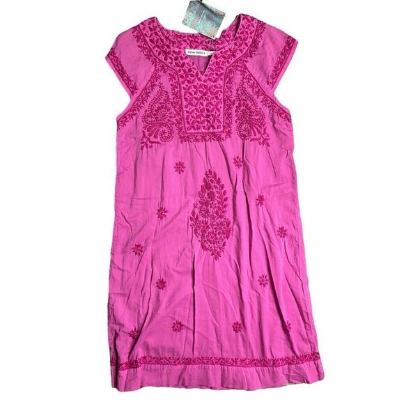 Roller Rabbit Dress Girls 12 Pink Embroidered Floral Faith Cap Sleeve - Picture 2 of 10